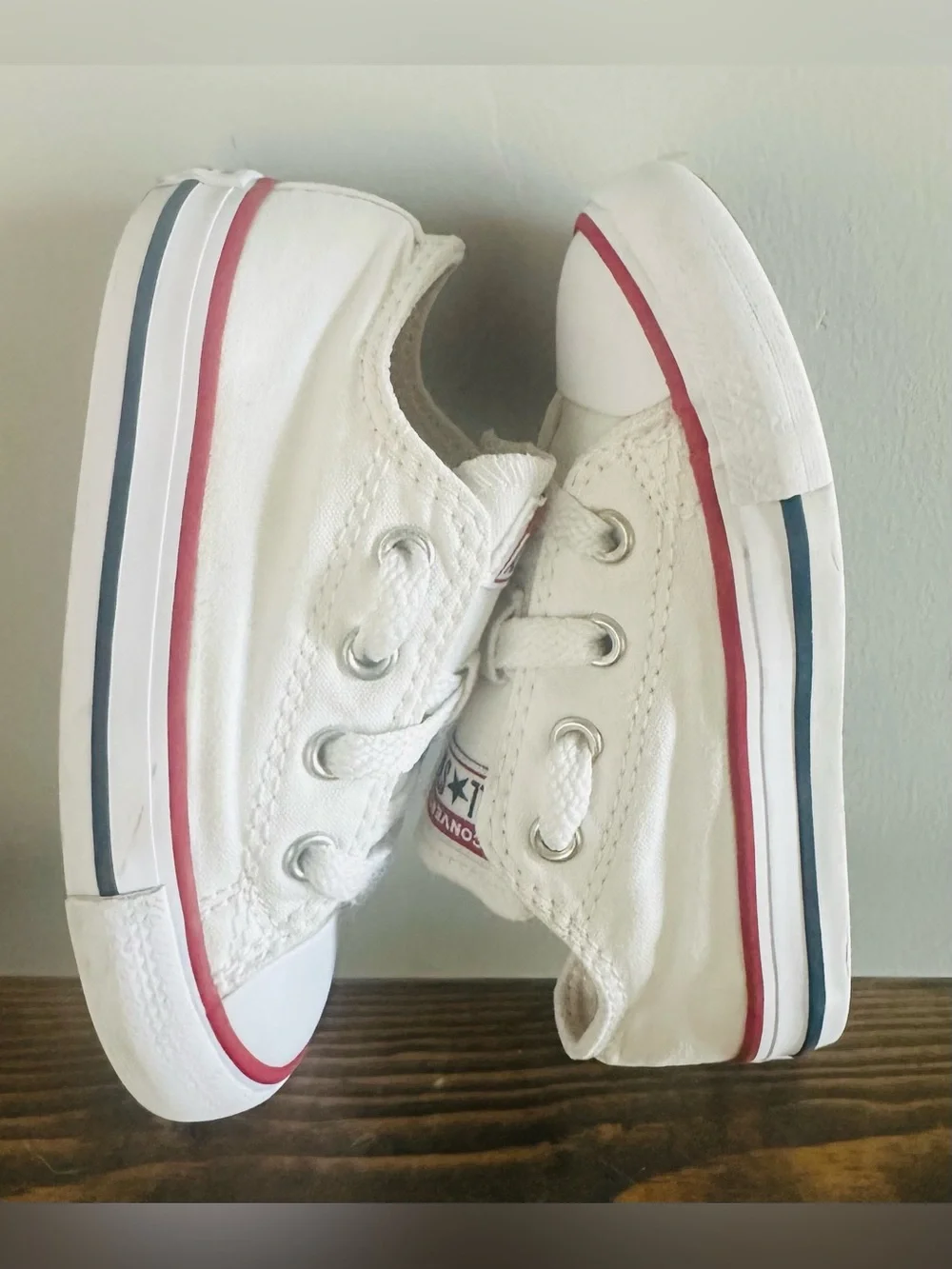 Converse Baby Chuck Taylor All Star Ox Shoes White With Red/Blue Stripe Size 7